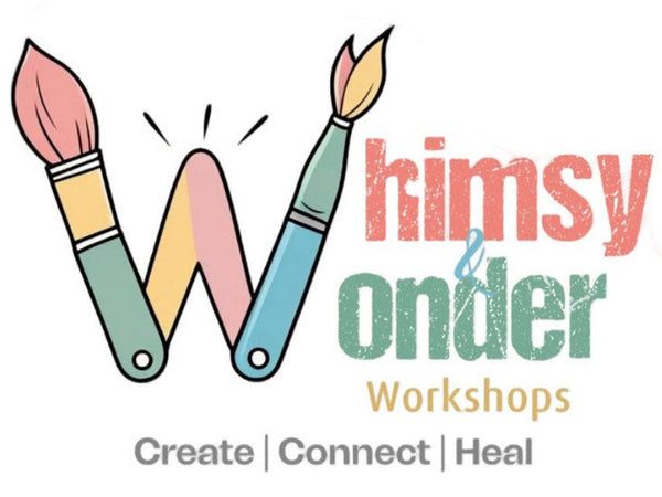 Logo of Whimsy Wonder Workshops with colorful paintbrushes on a white background